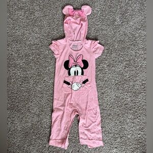 Minnie Mouse Pink Hooded Baby Romper 18m